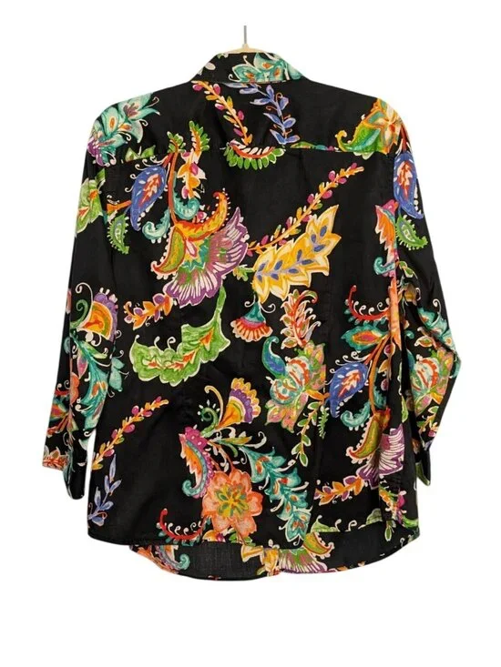 Lauren Ralph Lauren Womens Colorful Paisley Floral Button-Down Blouse 1X Black - Picture 2 of 16